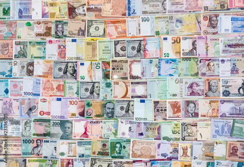 Foto World money collection top view and closeup