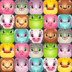 Wall Mural - Seamless pattern with cute colorful square animal faces.