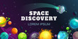 Space discovery concept illustration. Vector horizontal cosmic banner.