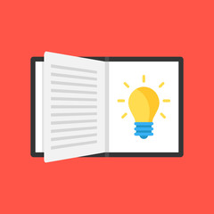 Poster - Opened book and light bulb. Creative idea, inspiration, innovation, creative thinking, education concepts. Modern flat design. Vector illustration
