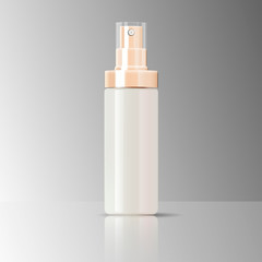 Wall Mural - Cosmetics bottle can sprayer container in realistic glossy glass or plastic material. Atomizer dispenser spray mockup template for cosmetics or medical products. Vector illustration.