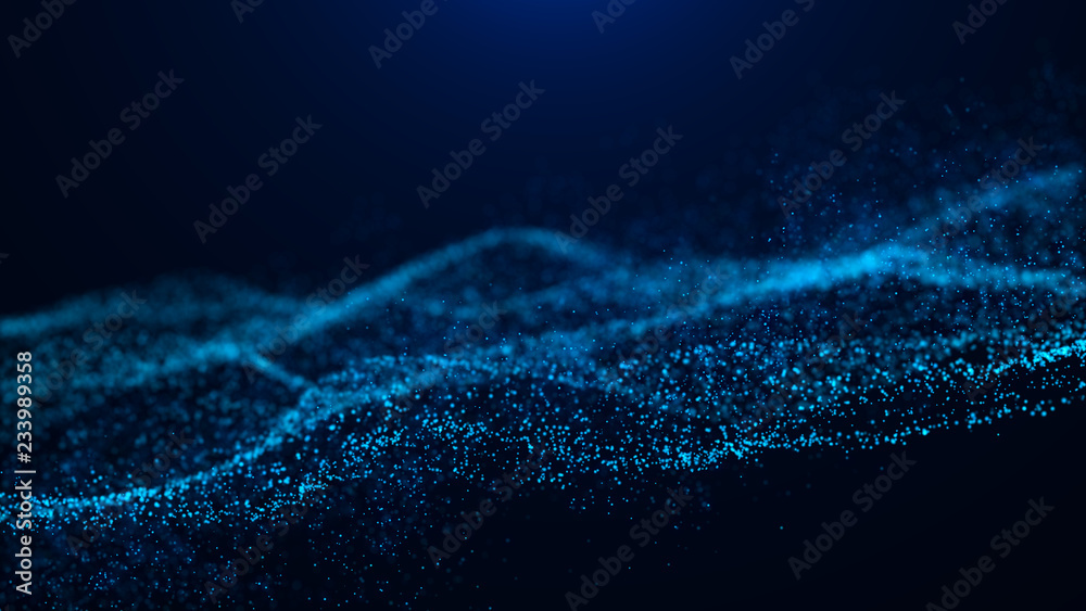 Wave of particles. Abstract particle. Data visualization. Abstract digital background. 4k rendering.