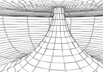 Poster - Tunnel or wormhole. Digital 3d wireframe tunnel. 3D tunnel grid. Network cyber technology. Surrealism. Background abstract vector image