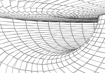 Poster - Tunnel or wormhole. Digital 3d wireframe tunnel. 3D tunnel grid. Network cyber technology. Surrealism. Background abstract vector image