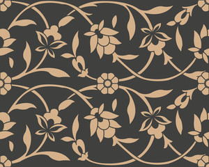 Wall Mural - Vector damask seamless retro pattern background botanic garden spiral curve cross frame vine leaf flower