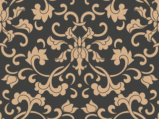Wall Mural - Vector damask seamless retro pattern background botanic garden spiral curve cross leaf frame vine flower