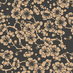 Wall Mural - Vector damask seamless retro pattern background oriental spiral curve cross leaf frame flower plum blossom