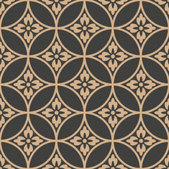 Wall Mural - Vector damask seamless retro pattern background oriental round cross frame chain flower