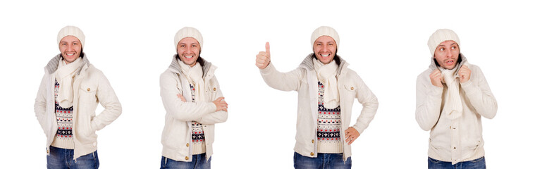 Wall Mural - Young man in winter clothes isolated on white