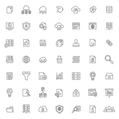 Poster - big set of database icons vector design with simple outline and modern style, editable stroke