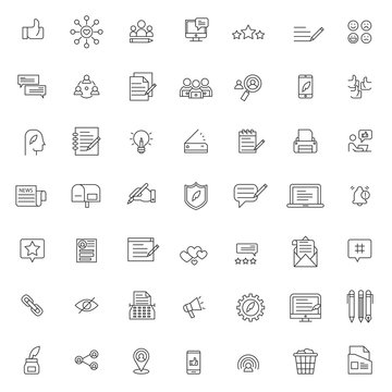 big set of content creator icons vector design with simple outline and modern style, editable stroke