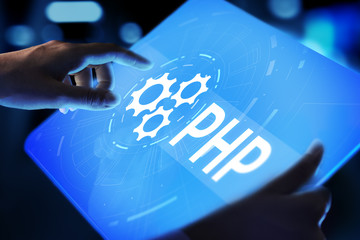 php web development and coding internet and technology concept on virtual screen.