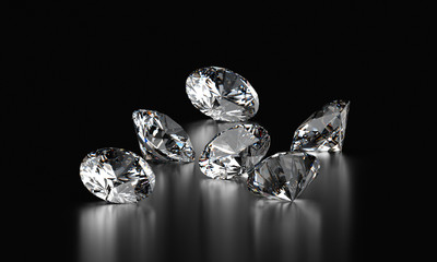 Poster - Realistic diamonds isolated on black background, 3D illustration.