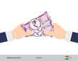 Three 2000 Indian Rupee Banknotes in the hand. Flat style vector illustration. Finance concept.