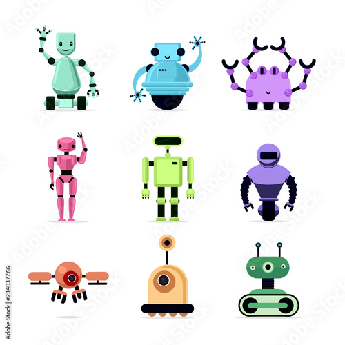 Cartoon robots set isolated on white vector illustration Tableau sur Toile