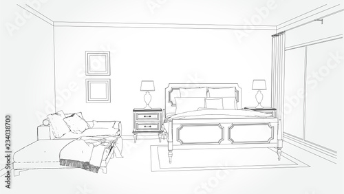 Linear Sketch Of An Interior Room Plan Sketch Line