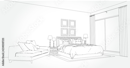 Linear Sketch Of An Interior Room Plan Sketch Line