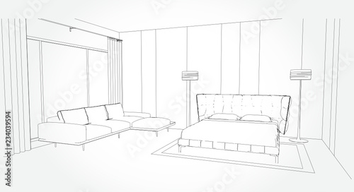 Linear Sketch Of An Interior Room Plan Sketch Line