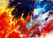 Fire and Water. Abstract red and blue painting texture. Abstract warm background. Modern futuristic vibrant fiery pattern. Bright flame dynamic background. Fractal artwork for creative graphic design