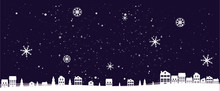 Christmas Night Landscape With Houses. Winter Background. For Design Flyer, Banner, Poster, Invitation