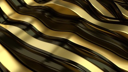 Poster - 3d abstract render background with metal waves. Loopable animation. Decorative golden reflective material with different roughness.