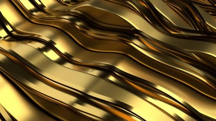 Poster - 3d abstract render background with metal waves. loopable animation. decorative reflective material w