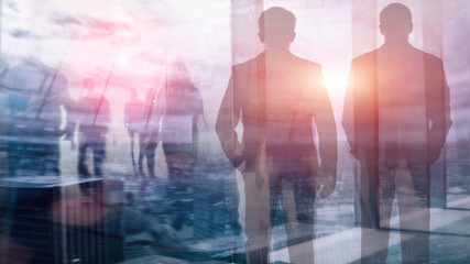 Wall Mural - Abstract business background. Business people, double exposure