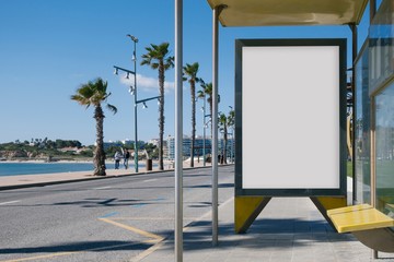 Bus stop with blank billboard