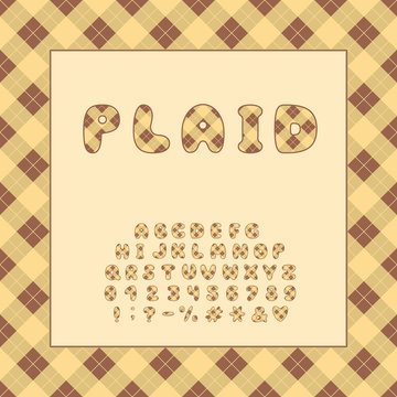Alphabet plaid design. Letters, numbers and punctuation marks. EPS 10