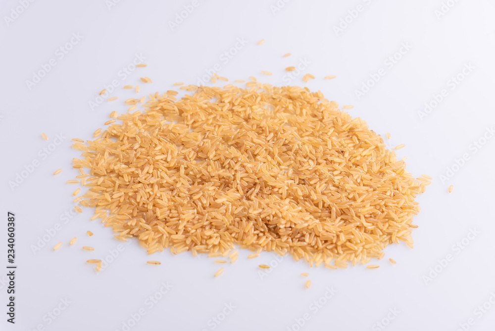 Raw Brown Rice on white background. Integral Wholegrain. Latin term ...