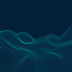 3d abstract virtual landscape, cyberspace grid, network - technology background, vector illustration