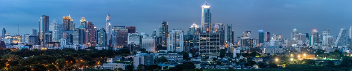  bangkok panorama view of landmark building and Suan Lum Night Bazaar in Bangkok Thailand