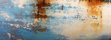 Abstract Background Of A Decaying Old Wooden Blue Boat Panel With Patches Of White And Brown Showing Through The Fading Paint.