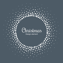 New Year 2019 Card Background. Snow Flake Circle Frame. Halftone Round Snowflake Dotted Frame. Christmas White Circular Frame Using Halftone Circle Snow Dots Texture. Vector Illustration.