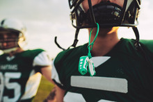 Young American Football Player With His Mouthguard Out During Pr