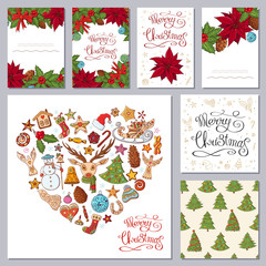 Wall Mural - Festive templates with different traditional Christmas symbols and decoration.