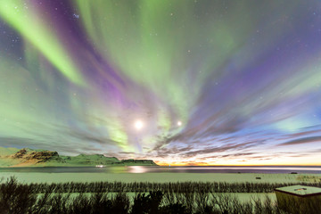 aurora borealis or better known as the northern lights for background view in iceland, snaefellsnesv