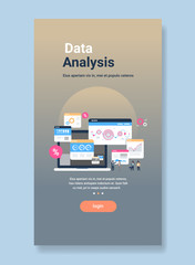 Poster - financial data analysis concept economic graph diagram statistic analytics trading monitoring flat vertical copy space vector illustration