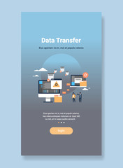 Poster - data transfer synchronization computer connection database access network technology vertical copy space vector illustration