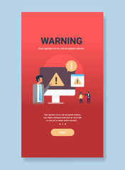 Poster - warning concept danger error notification businessman problem solution concept flat vertical copy space vector illustration