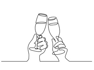 Wall Mural - two hands cheering with glasses of champagne