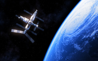 Wall Mural - russian space station and blue planet earth