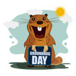 Greeting card for Groundhog Day on isolated background.