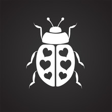 Lady Bug With Hearts On Black Background Icon