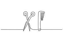 Scissors And Comb Business Icon. Continuous Line