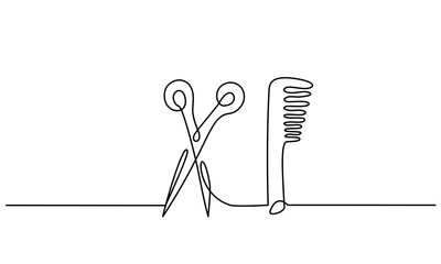 Wall Mural - Scissors and comb business icon. Continuous line