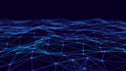 Aufkleber - Abstract digital blue background. Plexus effect. Network connection structure. Science background. 3D rendering.