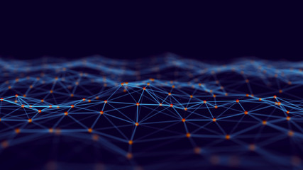 Aufkleber - Abstract digital blue background. Plexus effect. Network connection structure. Science background. 3D rendering.