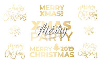 Wall Mural - Christmas Lettering Typography set. Xmas gold calligraphy lettering labels.