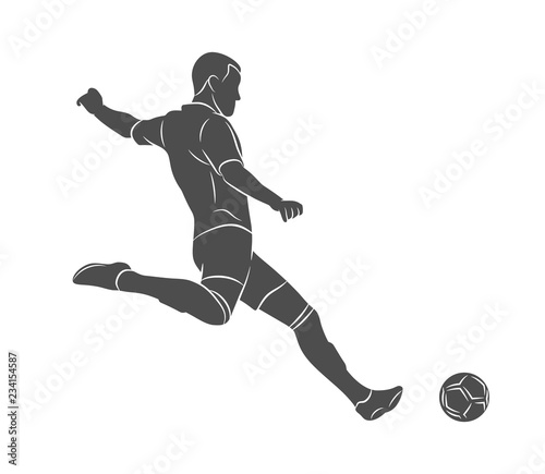 Papel de parede Silhouette soccer player quick shooting a ball on a white background